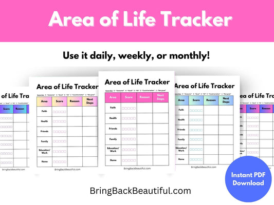 Areas of Life Tracker Printable Digital Template Planner Life Goal Journal Weekly Printable Goal Sheet