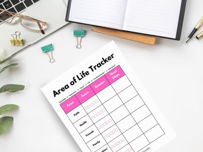 Areas of Life Tracker Printable Digital Template Planner Life Goal Journal Weekly Printable Goal Sheet